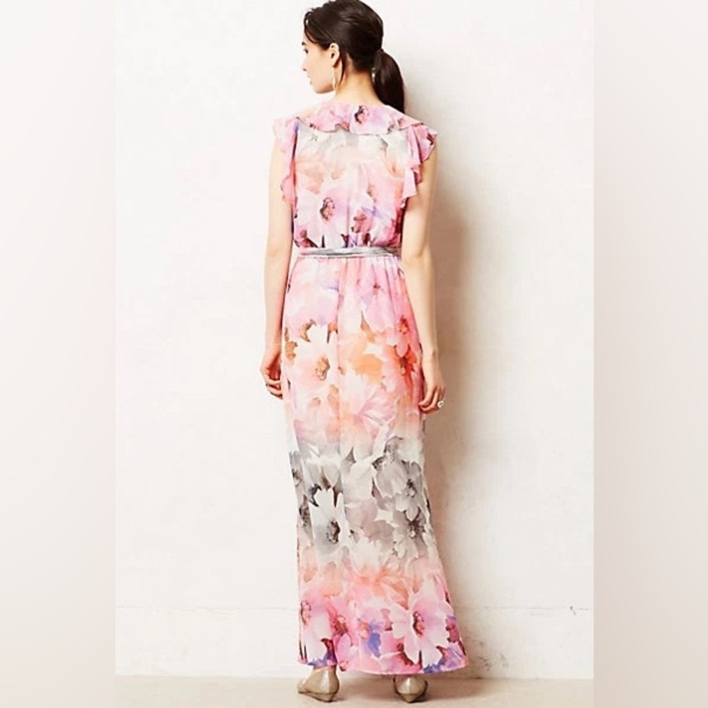 Anthropologie HD in Paris Easel Flora Ruffle Maxi Dress Size 6 Floral Watercolor - Picture 6 of 10